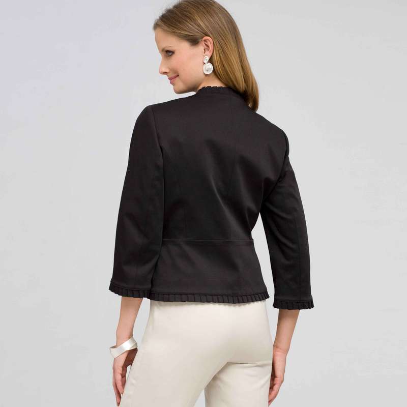 Ruffle Trim Jacket, Black, large image number 1